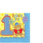 1st Birthday Hugs & Stitches Beverage Napkins