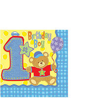 1st Birthday Hugs & Stitches Beverage Napkins