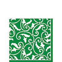 Christmas Green Scroll Beverage Napkins