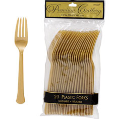 Tableware Gold Plastic Forks 24ct