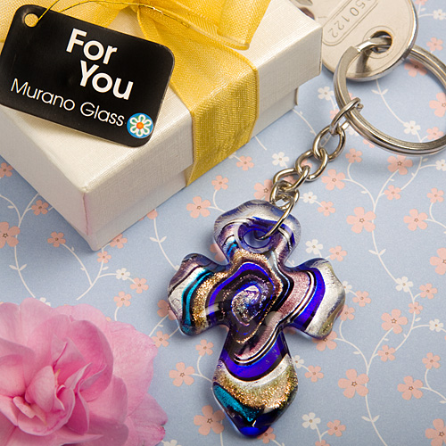 Keychain Cross Murano Glass