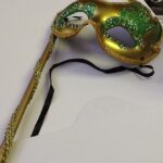A Masquerade Mask Gold Green Dowel