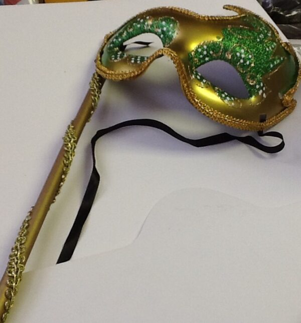 A Masquerade Mask Gold Green Dowel