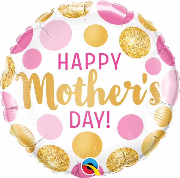 mothers day bal 18in pink gold dots w55830