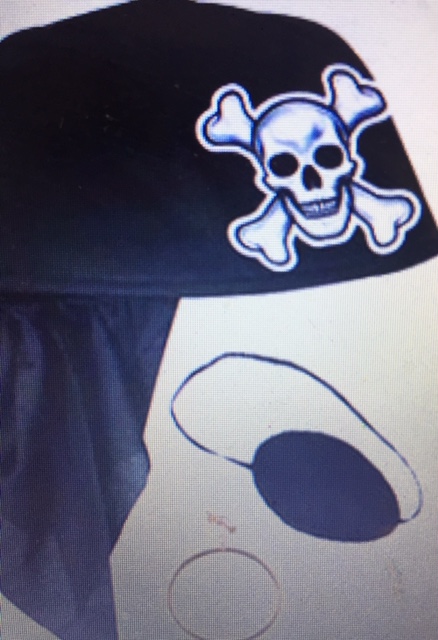 cos acc kit pirate hat eyepatch and earrings